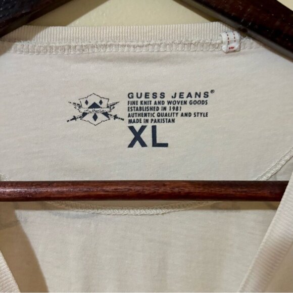 Guess| Men’s Y2K Honore Coat of Arms Cream Long Sleeve Knit Shirt Sz XL - Picture 5 of 5